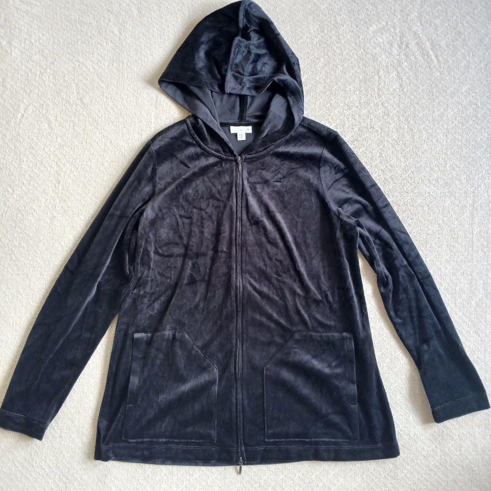 j.jill ♡ velvet full zip hooded sweatshirt black medium